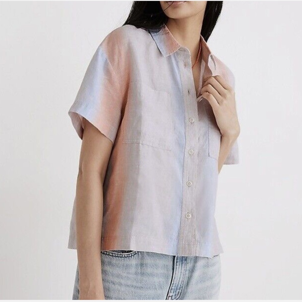 MADEWELL 100% LINEN Beachside Coastal Slouchy Preppy Ombré Striped Top Size S